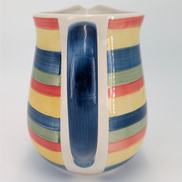 Rainbow Striped Pitcher Hand Painted Jug Ceramic VTG Swirl Multicolor Beverage - Picture 4 of 10